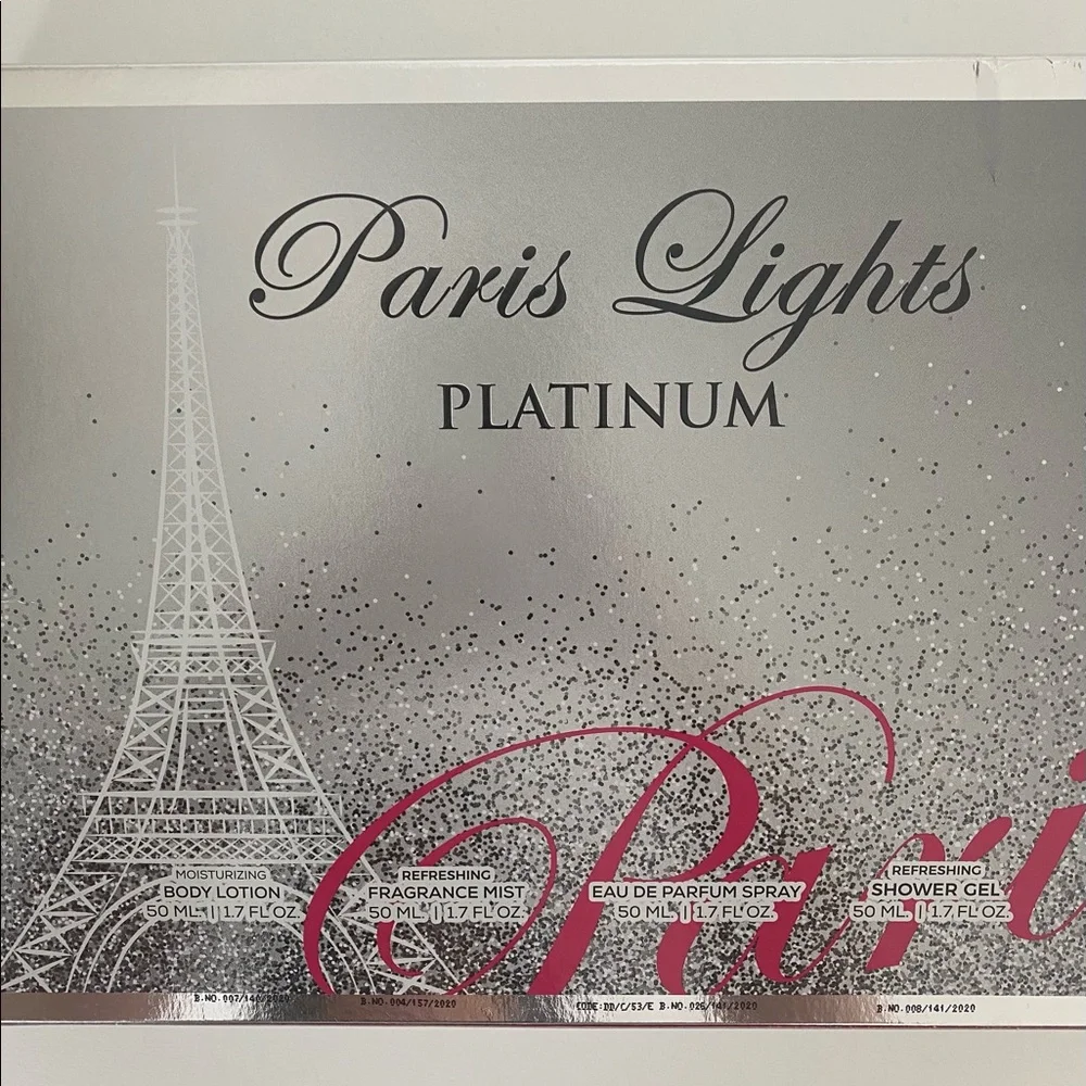 Paris Lights Bath and Body Fragrance Set Womens Cosmetics Gifts Pink Silver